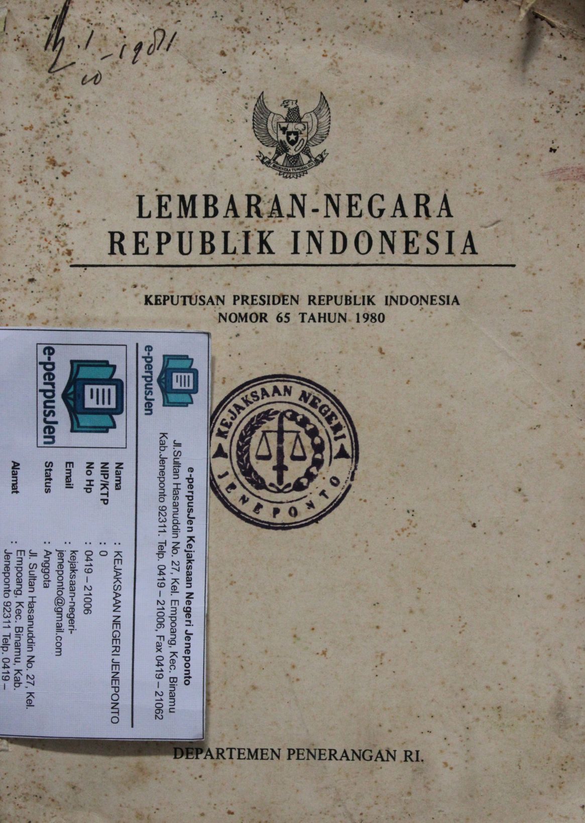 Lembaran Negara Republik Indonesia No. 65